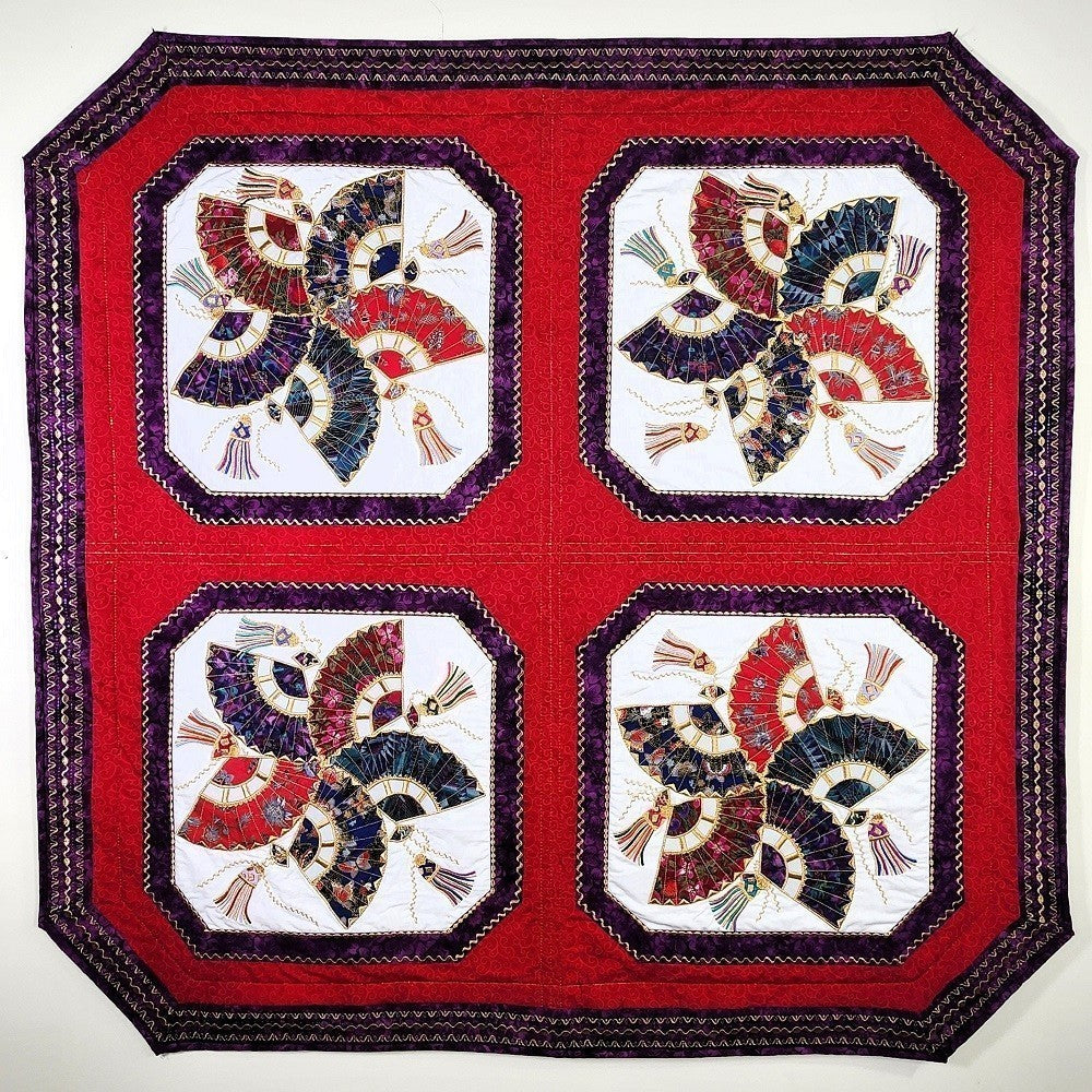 HOSHI SENSU (Star Fan) Embroidered Oriental Wall Hanging
