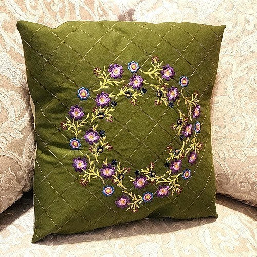 EMBROIDERED FLORAL WREATH Accent Pillow