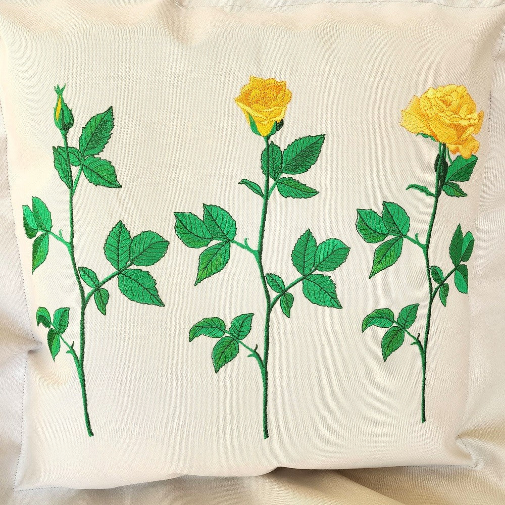 YELLOW ROSE TRIPTYCH Embroidered Pillow Cover