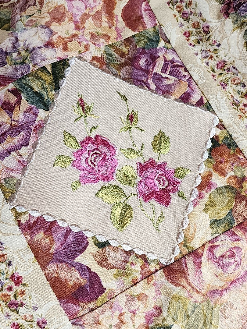 FROSTED ROSES Embroidered Throw