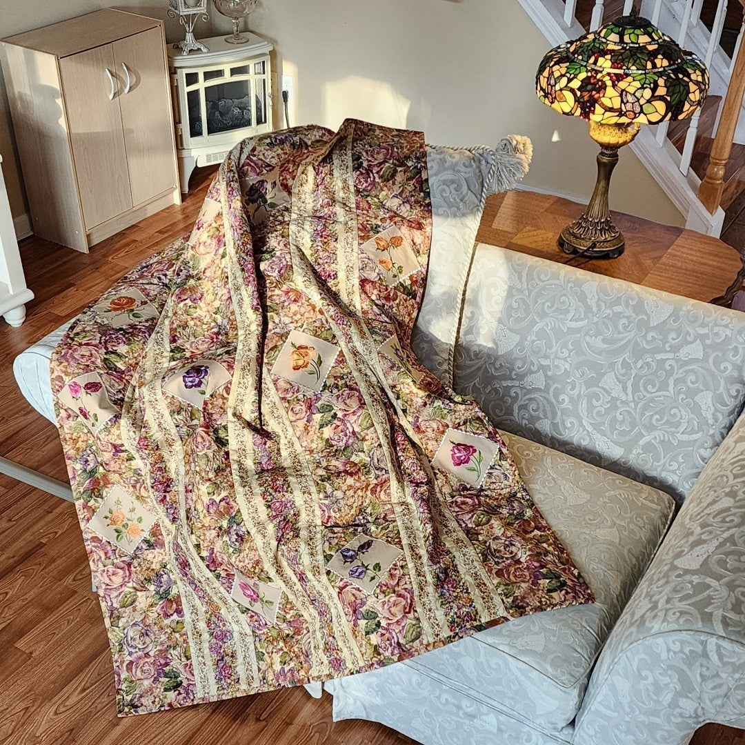 FROSTED ROSES Embroidered Throw