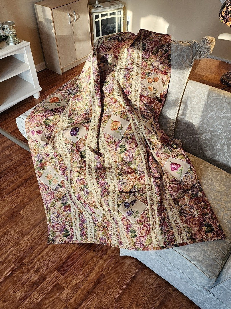 FROSTED ROSES Embroidered Throw