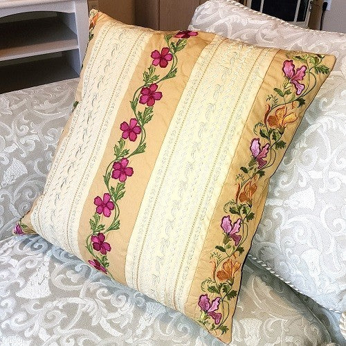 FLORAL STRIPE Embroidered Pillow Cover