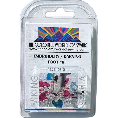 The Husqvarna Viking Embroidery/Darning Foot "R" packaged