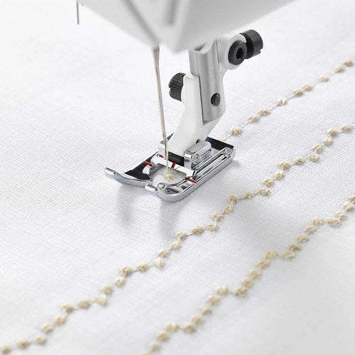 sewing candlewicking stitches with Husqvarna Viking Specialty Candlewicking Foot