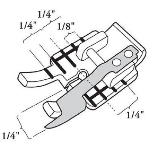 explanation of the lines on the Husqvarna Viking Clear Adjustable 1/4" Piecing Foot with Guide