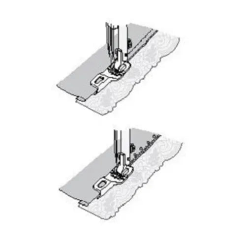 diagram of using the Pfaff Join and Fold Edging Foot