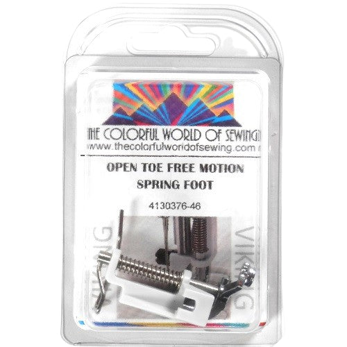 The Husqvarna Viking Open Toe Free Motion Spring Foot packaged
