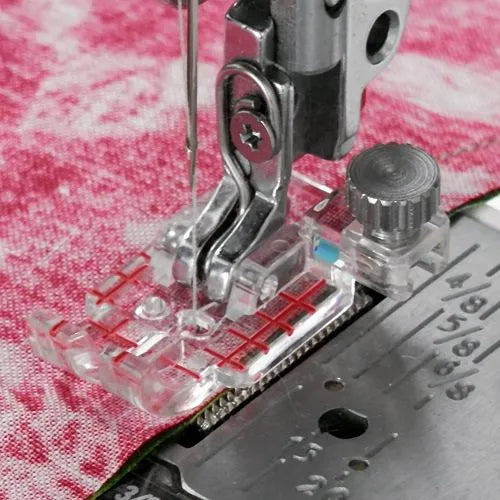 sewing 1/4" seam with no guide attached to the Janome Clear View Quilting Foot and Guide Set