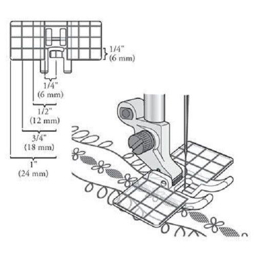 illustration explaining the markings on The Husqvarna Viking Multi-Line Decorative Foot