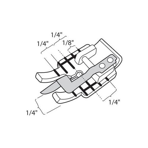illustration detailing markings on The Husqvarna Viking Clear Stitch In Ditch Foot