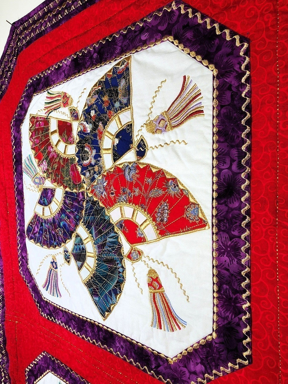 HOSHI SENSU (Star Fan) Embroidered Oriental Wall Hanging