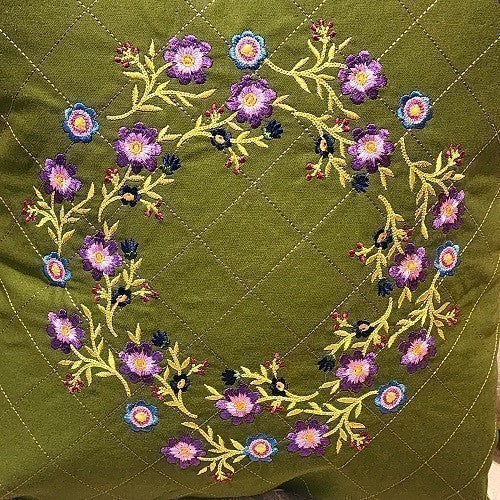 EMBROIDERED FLORAL WREATH Accent Pillow
