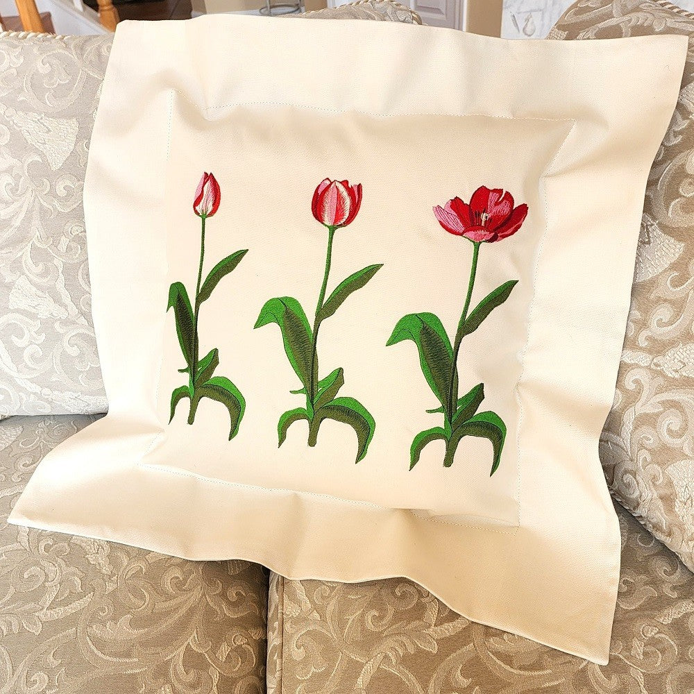 TULIP TRIPTYCH Embroidered Pillow Cover