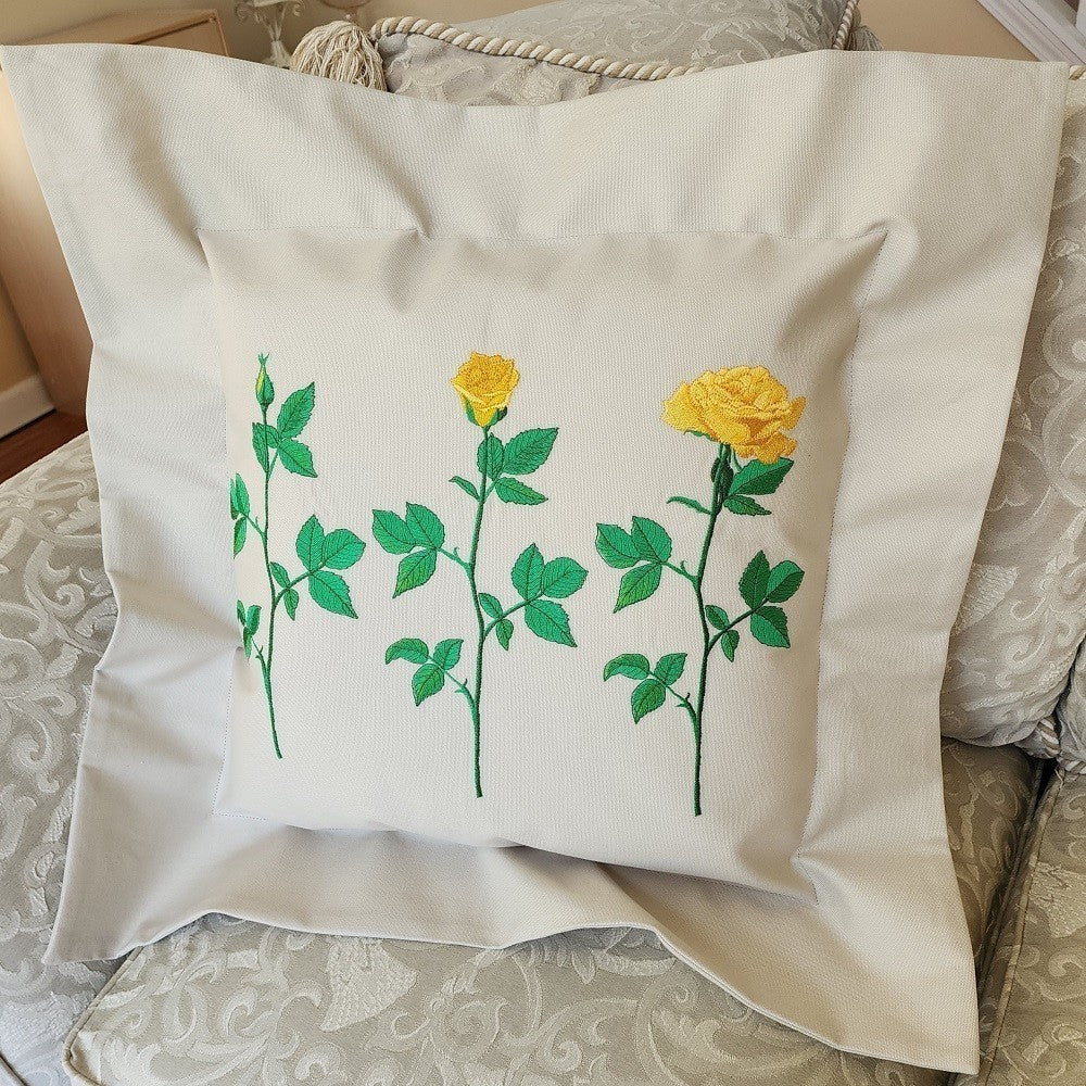 YELLOW ROSE TRIPTYCH Embroidered Pillow Cover
