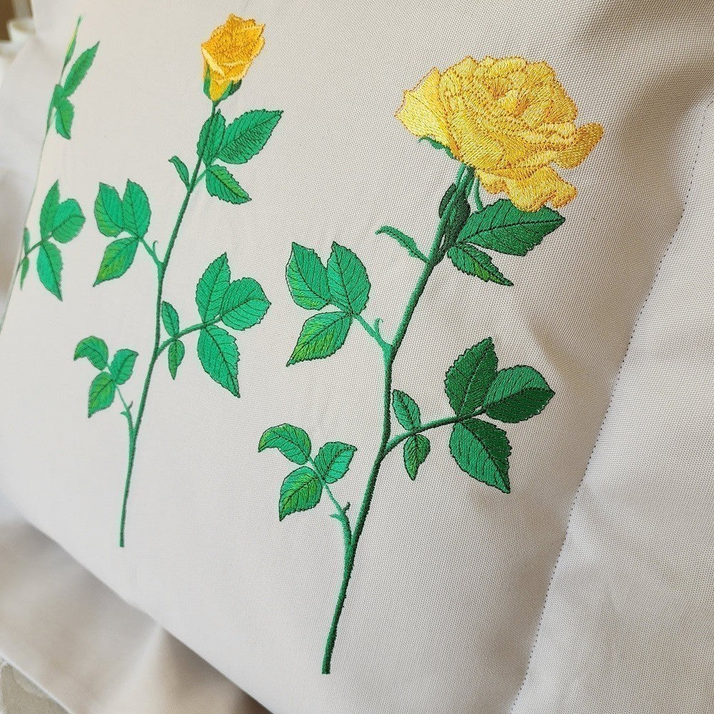 YELLOW ROSE TRIPTYCH Embroidered Pillow Cover