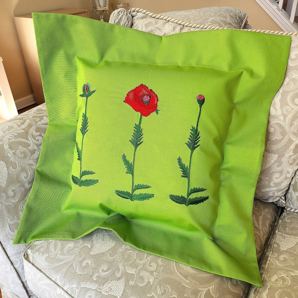 POPPY TRIPTYCH Embroidered Pillow Cover