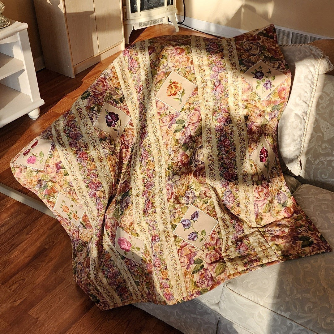 FROSTED ROSES Embroidered Throw