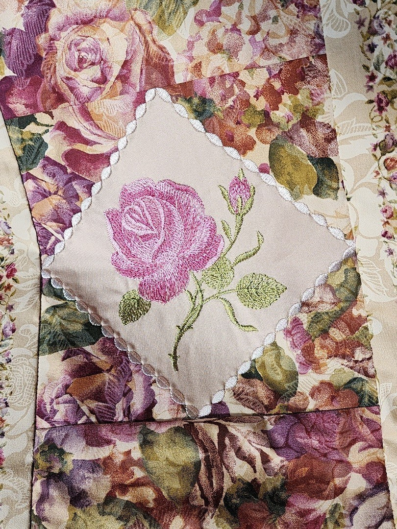 FROSTED ROSES Embroidered Throw