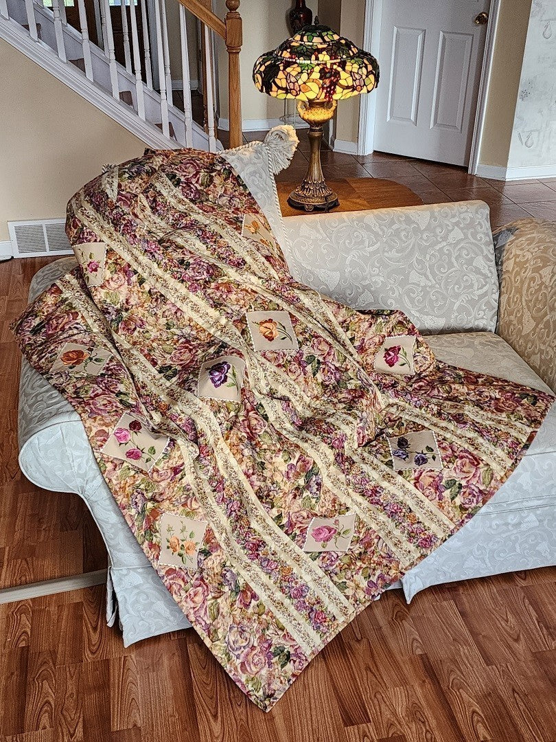 FROSTED ROSES Embroidered Throw