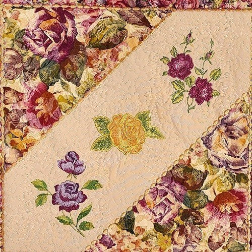 FROSTED ROSES Embroidered Wall Hanging