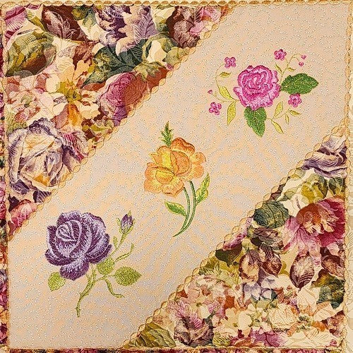 FROSTED ROSES Embroidered Wall Hanging