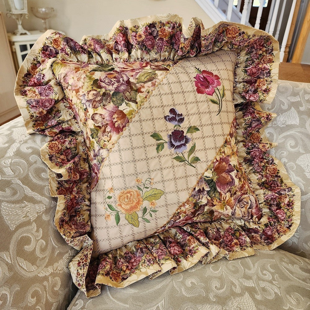 FROSTED ROSES Embroidered Decorator Pillow Covers