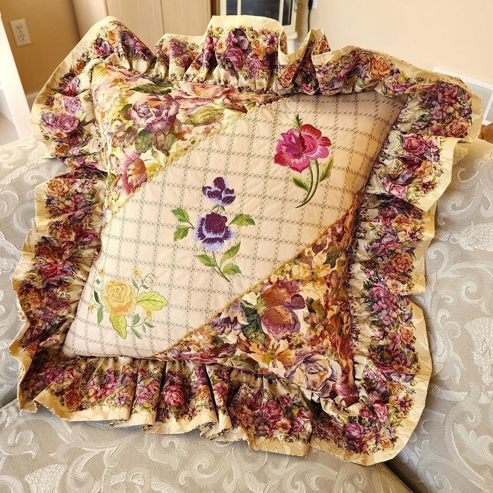 FROSTED ROSES Embroidered Decorator Pillow Covers