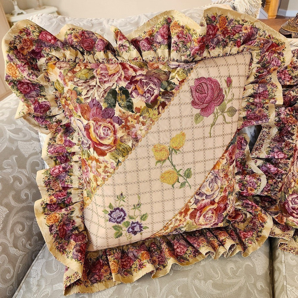 FROSTED ROSES Embroidered Decorator Pillow Covers