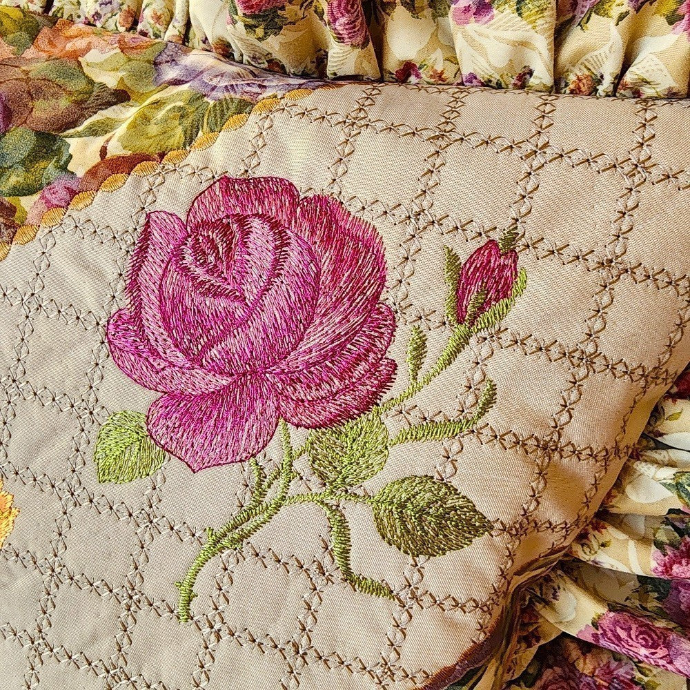 FROSTED ROSES Embroidered Decorator Pillow Covers