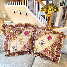 FROSTED ROSES Embroidered Decorator Pillow Covers