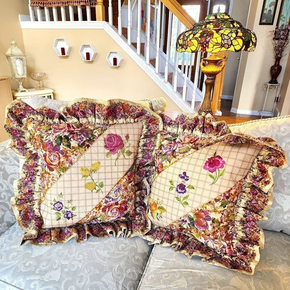 FROSTED ROSES Embroidered Decorator Pillow Covers
