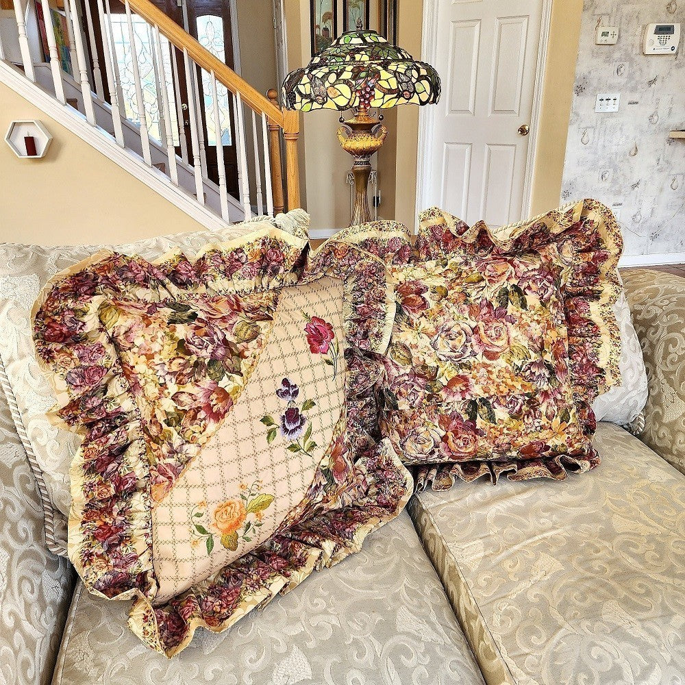 FROSTED ROSES Embroidered Decorator Pillow Covers