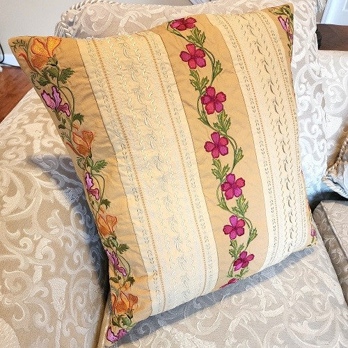 FLORAL STRIPE Embroidered Pillow Cover