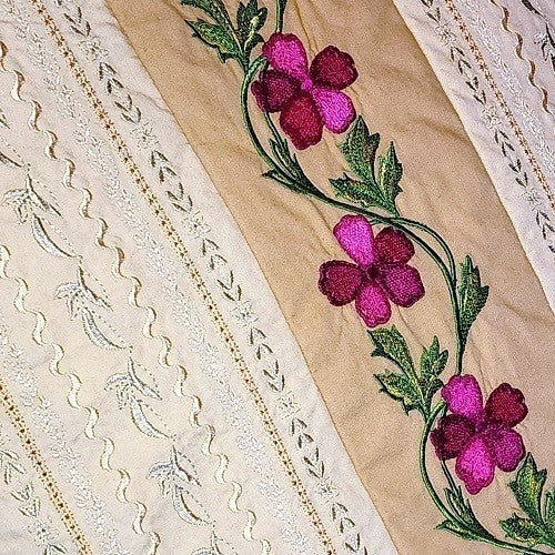 FLORAL STRIPE Embroidered Pillow Cover