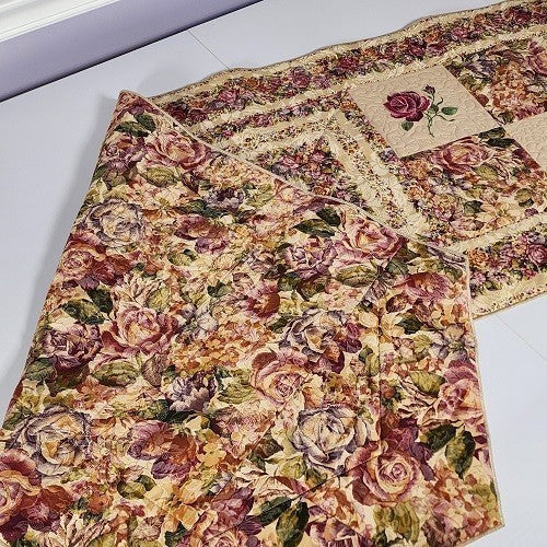 FROSTED ROSES EMBROIDERED TABLE RUNNER