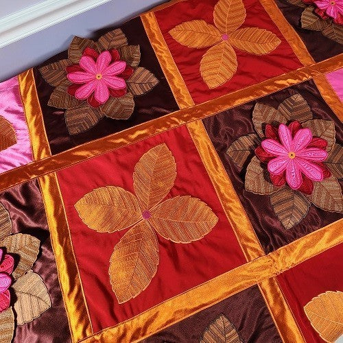 IN FULL BLOOM Three Dimensional Floral Satin Embroidered Throw