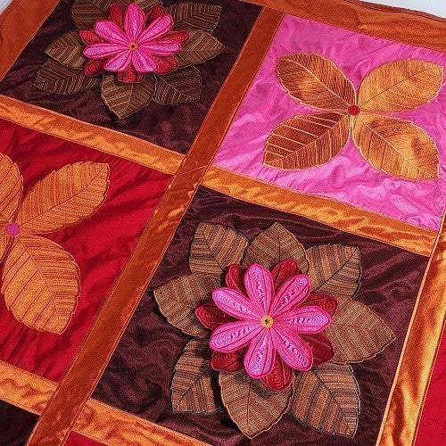 IN FULL BLOOM Three Dimensional Floral Satin Embroidered Throw