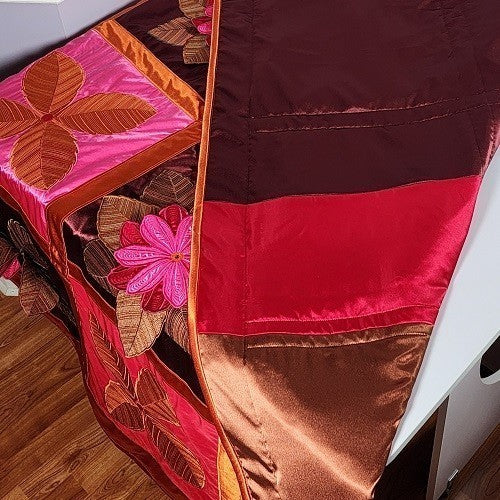 IN FULL BLOOM Three Dimensional Floral Satin Embroidered Throw