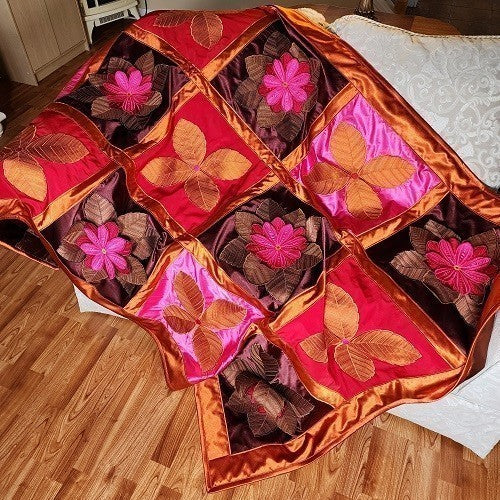 IN FULL BLOOM Three Dimensional Floral Satin Embroidered Throw