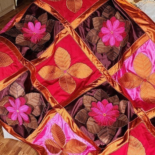 IN FULL BLOOM Three Dimensional Floral Satin Embroidered Throw