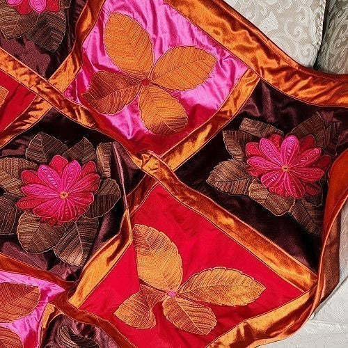 IN FULL BLOOM Three Dimensional Floral Satin Embroidered Throw