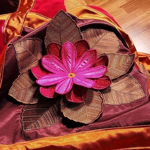 IN FULL BLOOM Three Dimensional Floral Satin Embroidered Throw