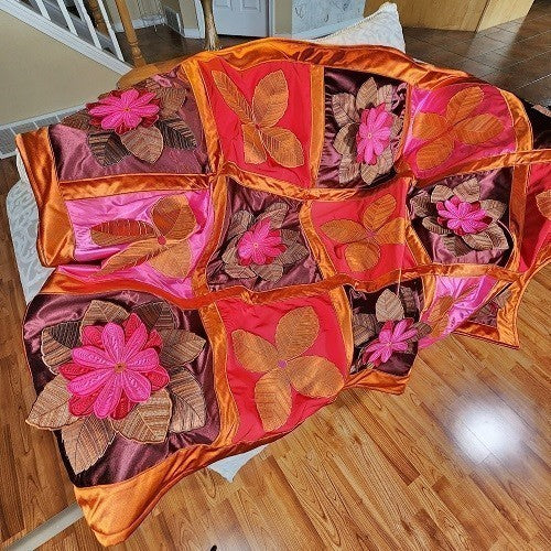 IN FULL BLOOM Three Dimensional Floral Satin Embroidered Throw