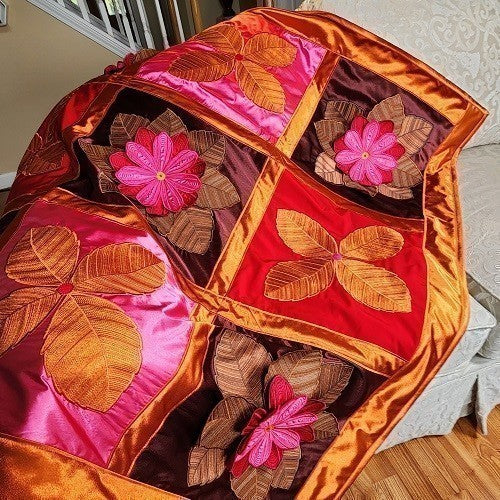 IN FULL BLOOM Three Dimensional Floral Satin Embroidered Throw