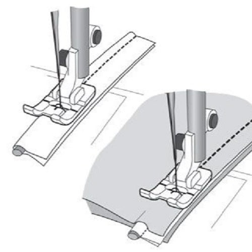 illustration of how to use the Husqvarna Viking Clear Piping Foot