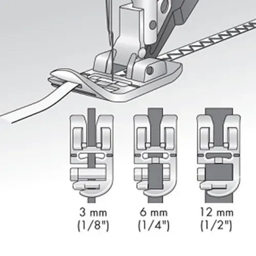 diagram of trim sizes that can be used with the pfaff decorative trim foot