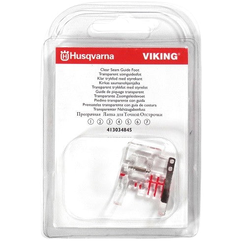 the Husqvarna Viking Clear Seam Guide Foot packaged