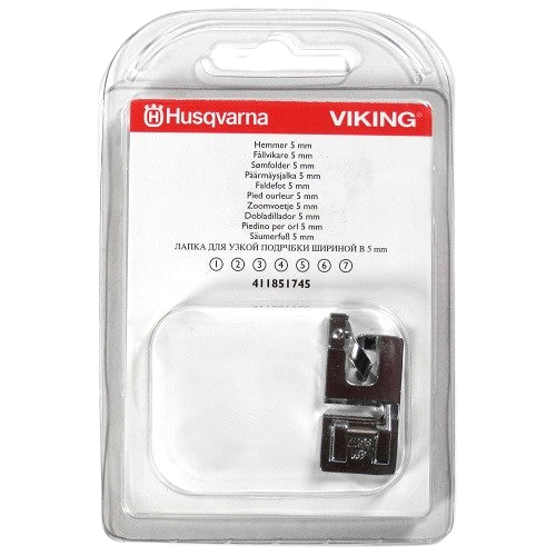 the Husqvarna Viking 5mm Hemmer Foot packaged