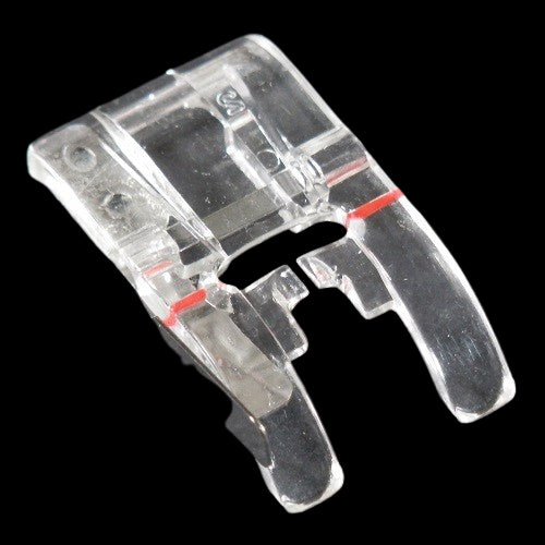close up underside of Husqvarna Viking Clear B Edge Stitching Foot